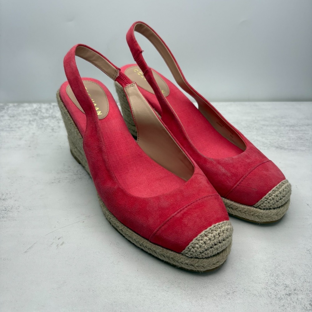 Cole Haan Cloudfeel Slingback Espadrille Wedge Pumps 7.5 Geranium Suede NWOB